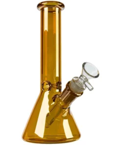 HILLSIDE GLASS 8" GOLD IRIDESCENT BEAKER BONG