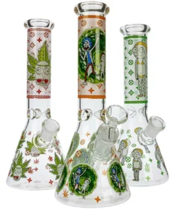 HILLSIDE GLASS 10" GLOW RICK AND MORTY GRAPHIC BEAKER BONG, ASSORTED GRAPHICS
